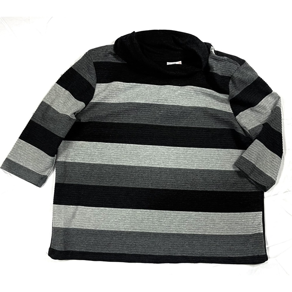 Linda Michaels Vintage Womens 3X Cowl Neck Top Grey Black Striped Knit USA NWT